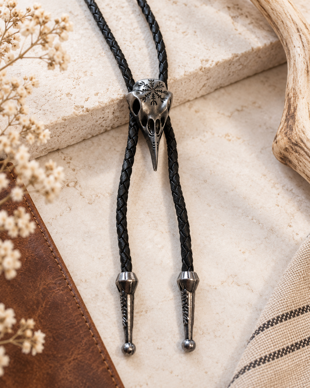 Bolo Tie Corbeau des Neiges